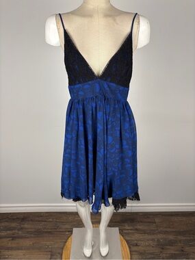 Urban Outfitters Sparkle & Fade Blue Black Lace Babydoll Mini Dress M